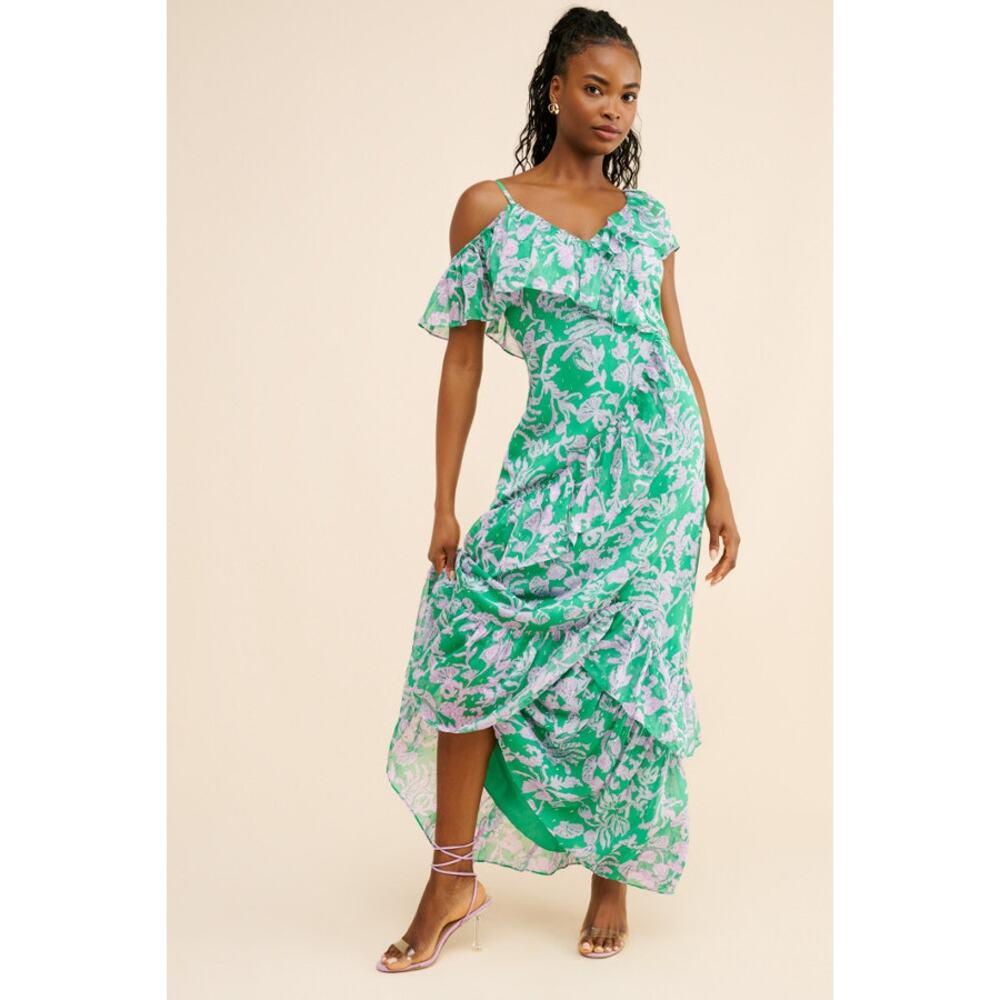 Lilly Pulitzer Rosalynn Ruffle Maxi Dress Green Size 8 - Picture 3 of 10